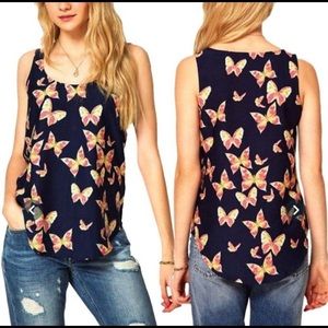 🍀 NWOT Sleeveless Butterfly Chiffon Tank Top
